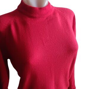 Women's 38 Large Vintage Red Mock Neck Long Sleeve Acrylic Sweater Zipback 70's